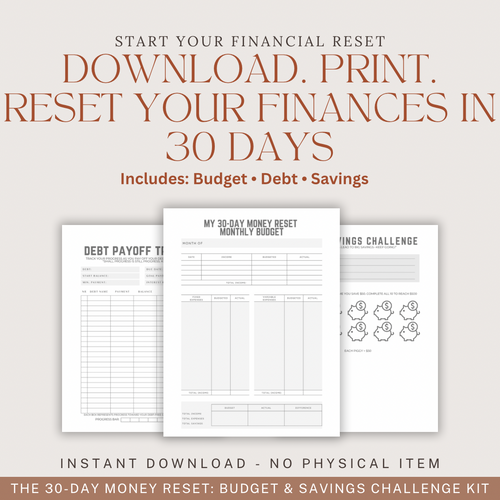 30-Day Money Reset Printable Kit (Budget • Debt • Savings + Free Bonus)